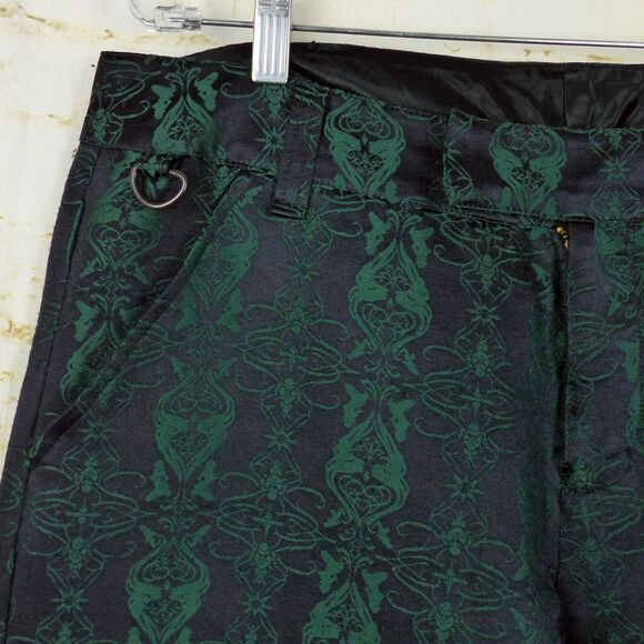 Y2K Lip Service Blacklist Pants Men 36x33 Black Green Brocade Jacquard Goth Rock - Picture 5 of 16